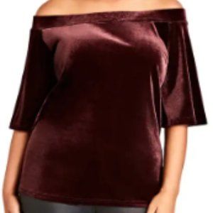 City Chic Stretch Velvet Off the Shoulder Top,Oxblood, Size Lg (20)